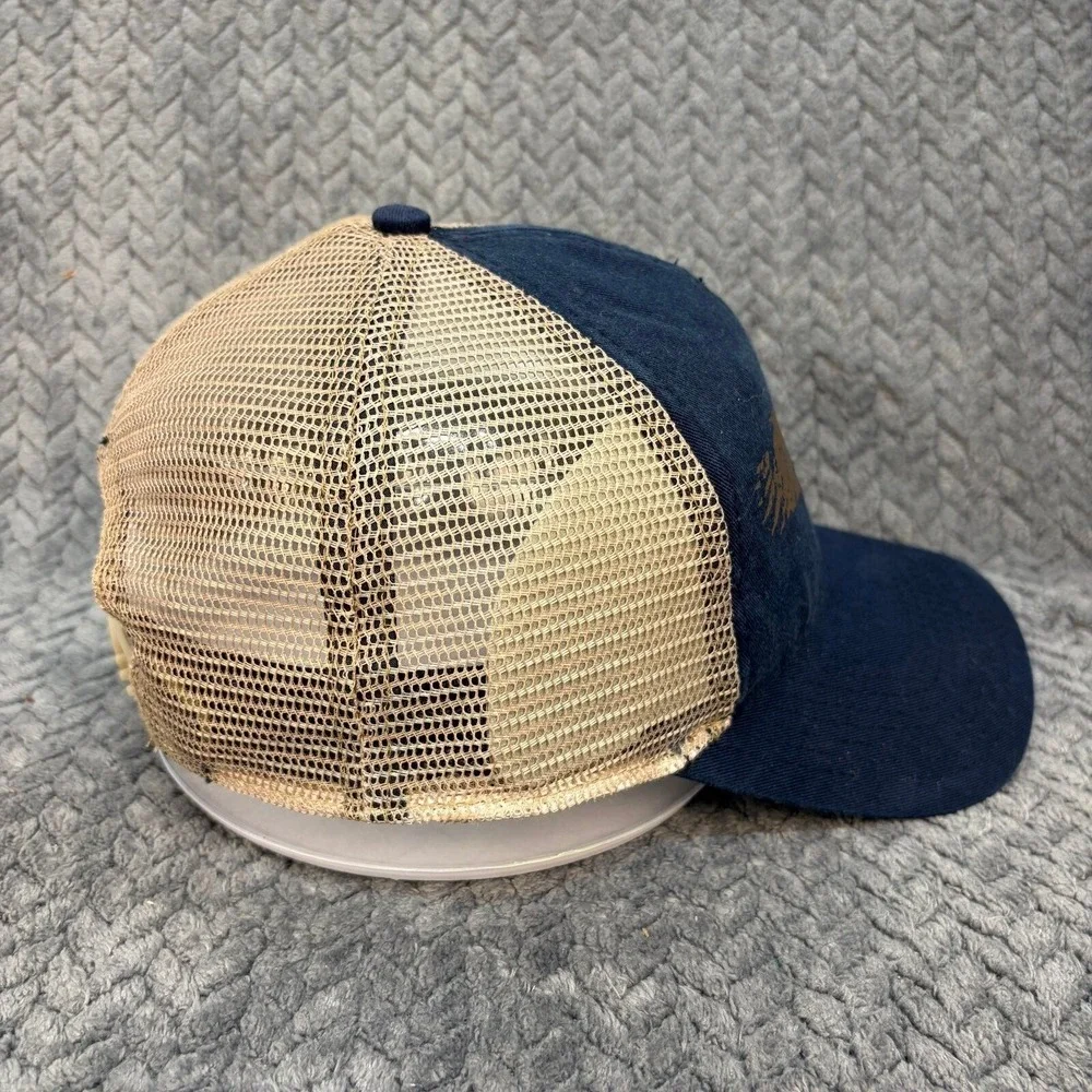 Signatures USA Flag Eagle Trucker Hat Navy Blue Tan Mesh Snapback Cap
